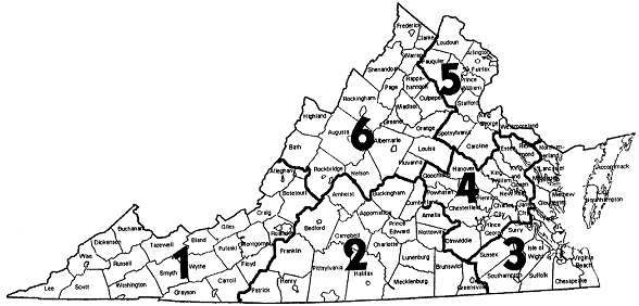 Virginia map showing VLA Regions